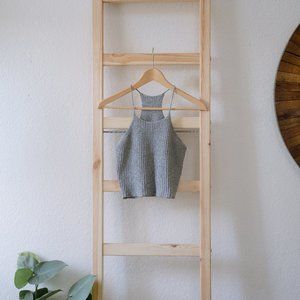 Gray Cropped Crop Top Spaghetti Strap Haulter Style Neck